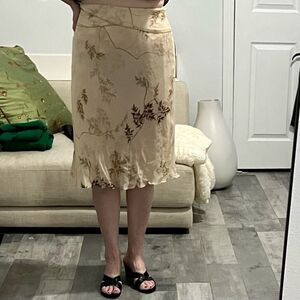 Whimsigoth cottagecore Silk Beige Cream Chiffon floral Beaded Low Slip skirt M
